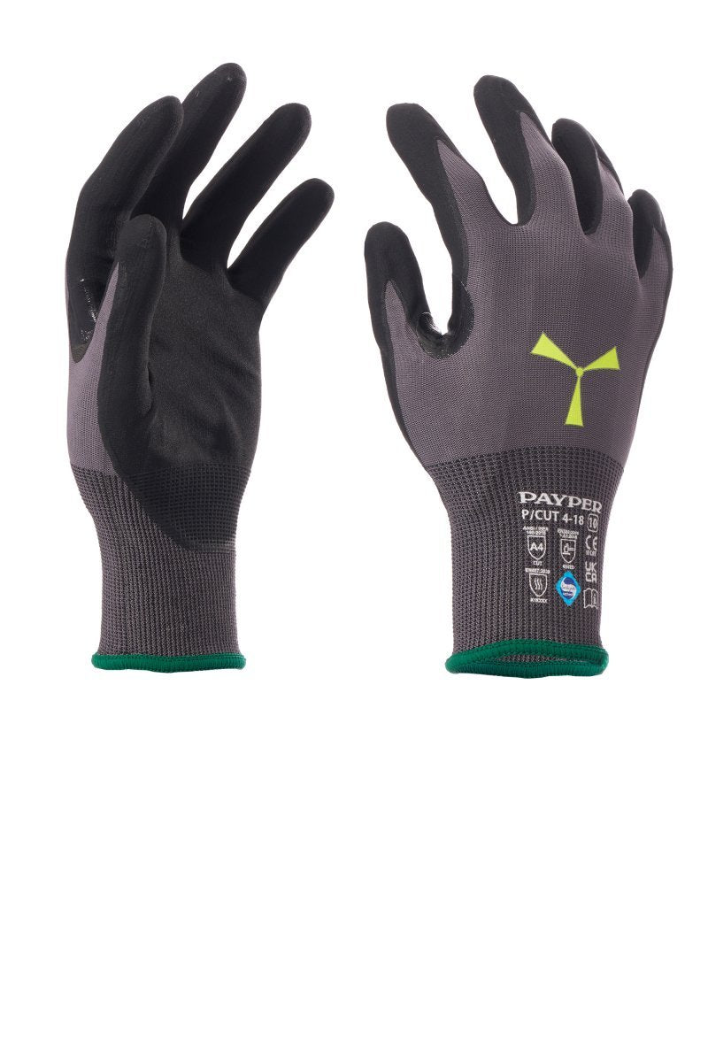PAYPER - Schnittschutzhandschuhe P/CUT 4-18 Klasse D (VPE: 12 Paar) - Farbe: Grau/Schwarz