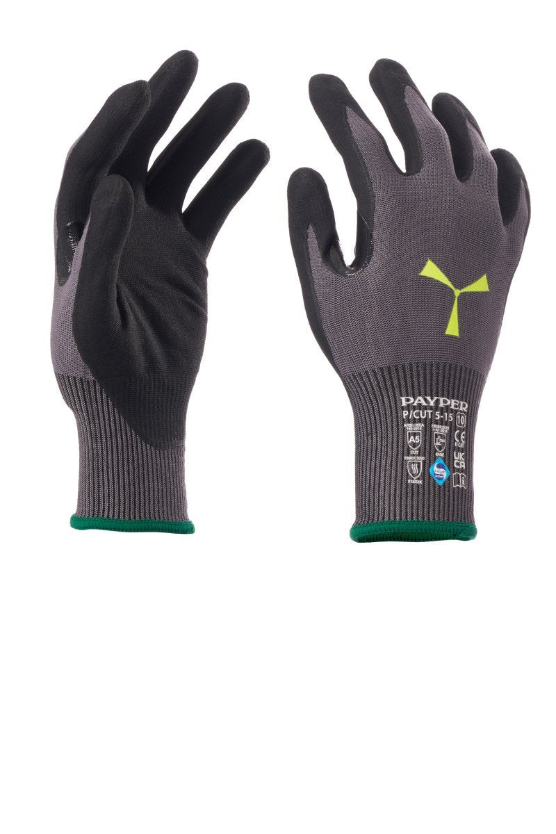 PAYPER - Schnittschutzhandschuhe P/CUT 5-15 Klasse E (VPE: 12 Paar) - Farbe: Grau/Schwarz