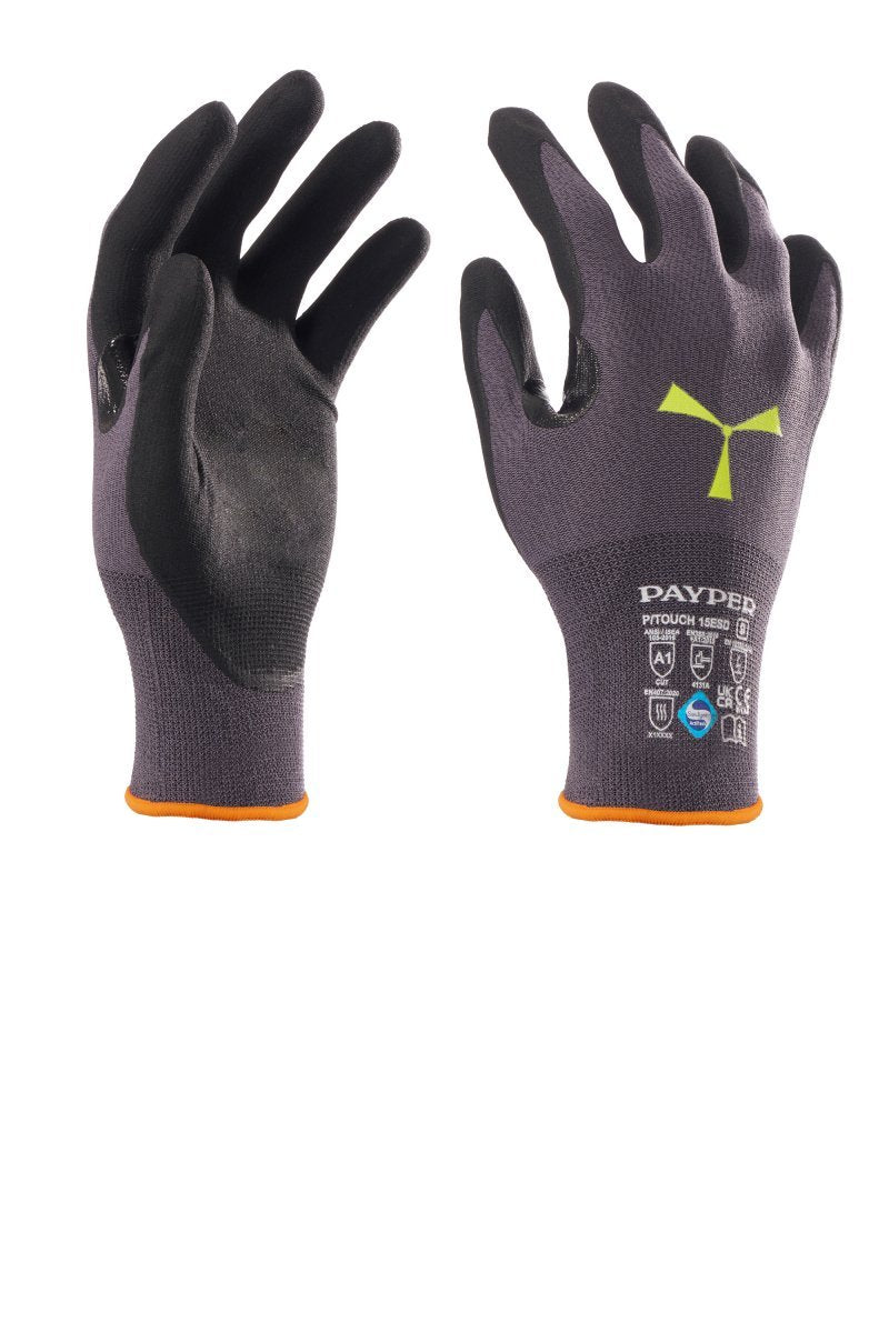 PAYPER - Montagehandschuhe P/TOUCH 15ESD (VPE: 12 Paar) - Farbe: Grau/Schwarz