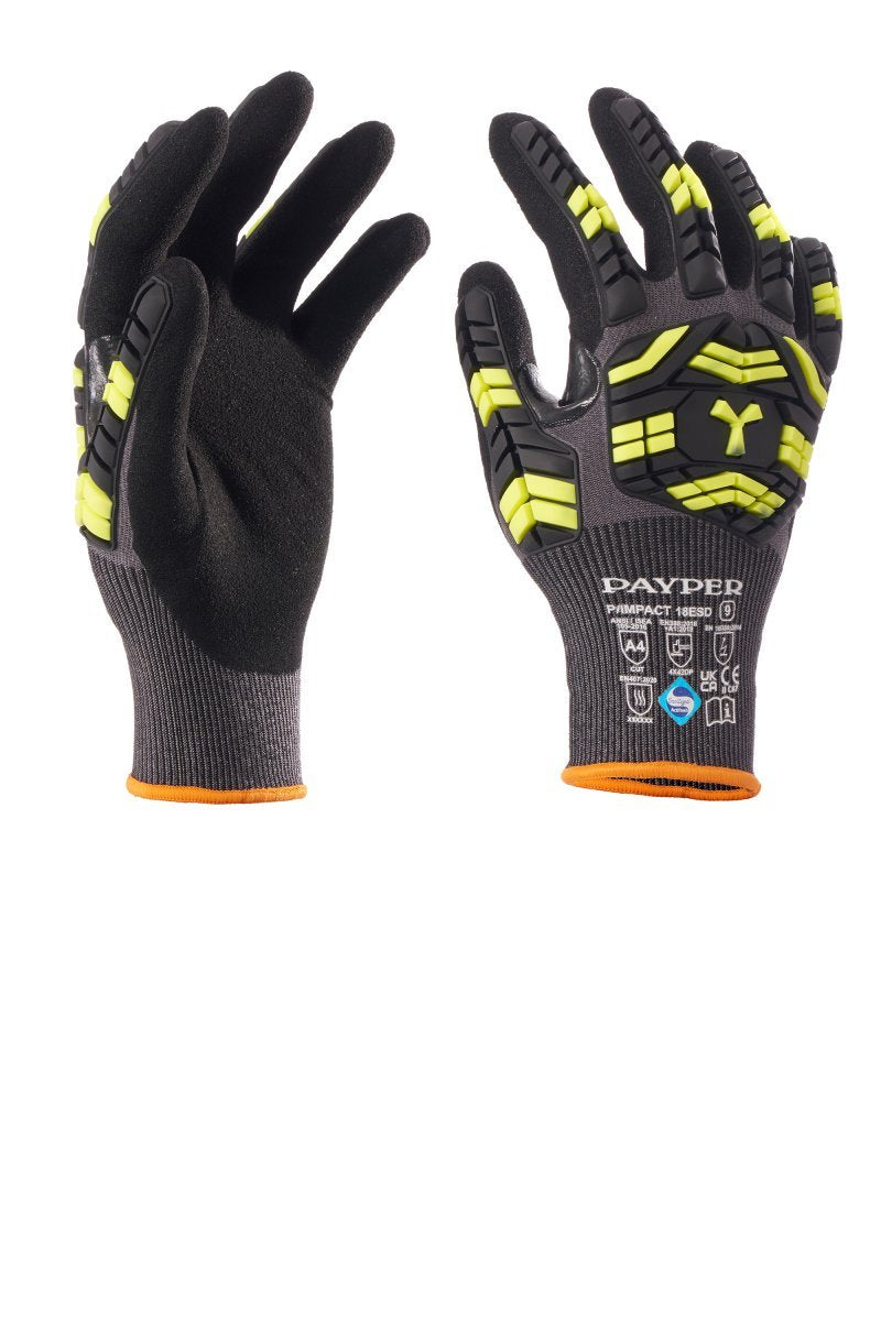 PAYPER - Stoßschutzhandschuhe P/IMPACT 18ESD (VPE: 6 Paar) - Farbe: Grigio/Nero/Giallo Fluo