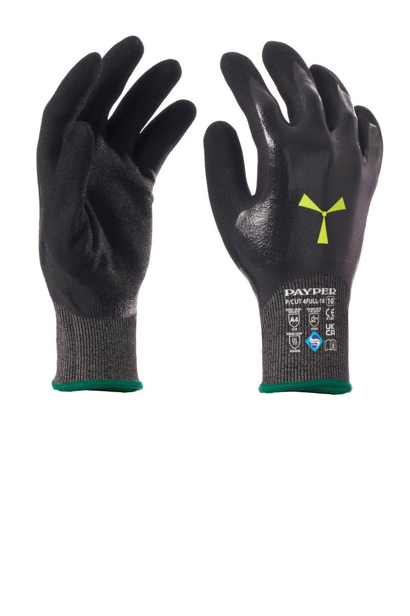 PAYPER - Schnittschutzhandschuhe P/CUT 4FULL-18 Klasse D (VPE: 12 Paar) - Farbe: Schwarz/Schwarz