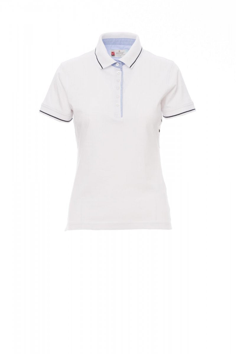 PAYPER - Tailliertes Damen-Poloshirt LEEDS - Farbe: Weiss/Marineblau