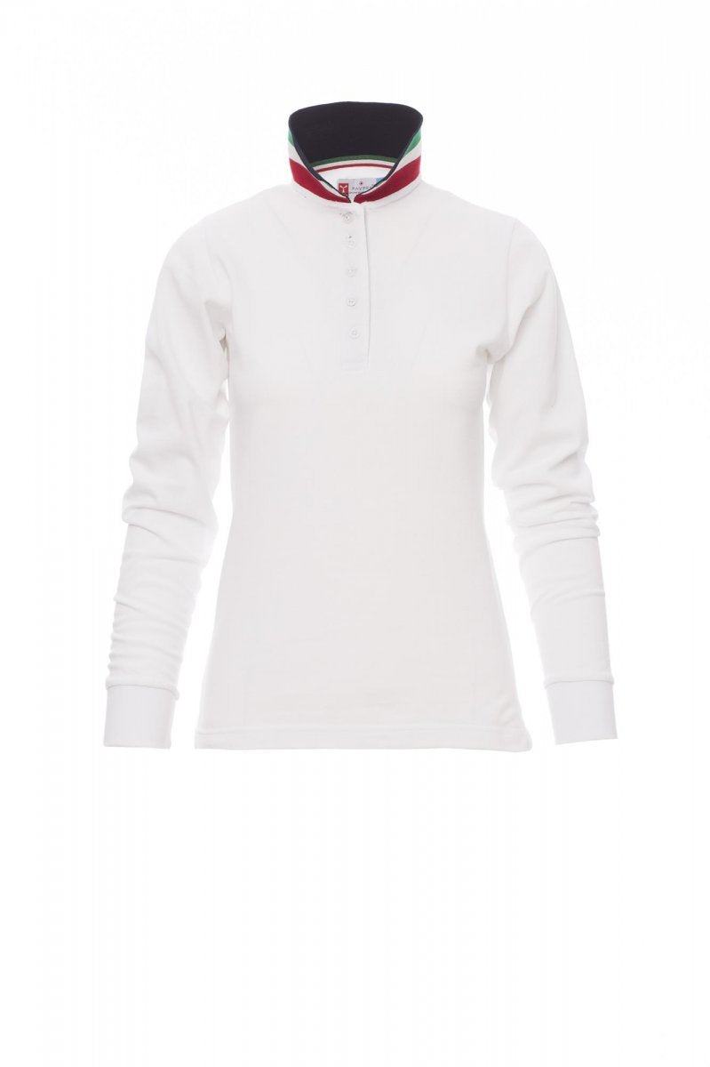 PAYPER - Tailliertes Damen-Poloshirt LONG NATION LADY - Farbe: Weiss/Italien