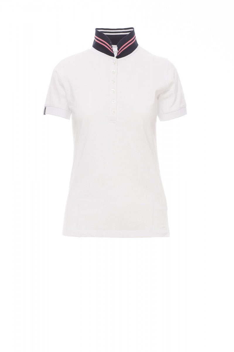 PAYPER - Tailliertes Damen-Poloshirt NAUTIC LADY - Farbe: Weiss/Marineblau-Weiss/Fluo-Fuchsienrot