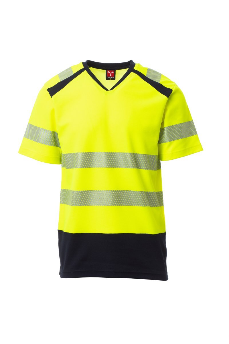 PAYPER - Kurzarm-T-Shirt WAY - Farbe: Fluogelb/Marineblau