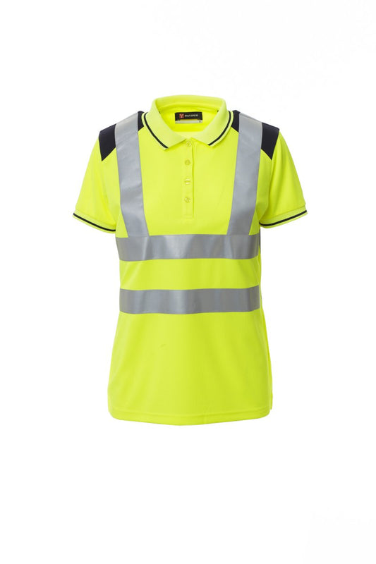 PAYPER Poloshirt GUARD+LADY in FLUOGELB/MARINEBLAU - Arbeitskleidung für Industrie und Handwerk