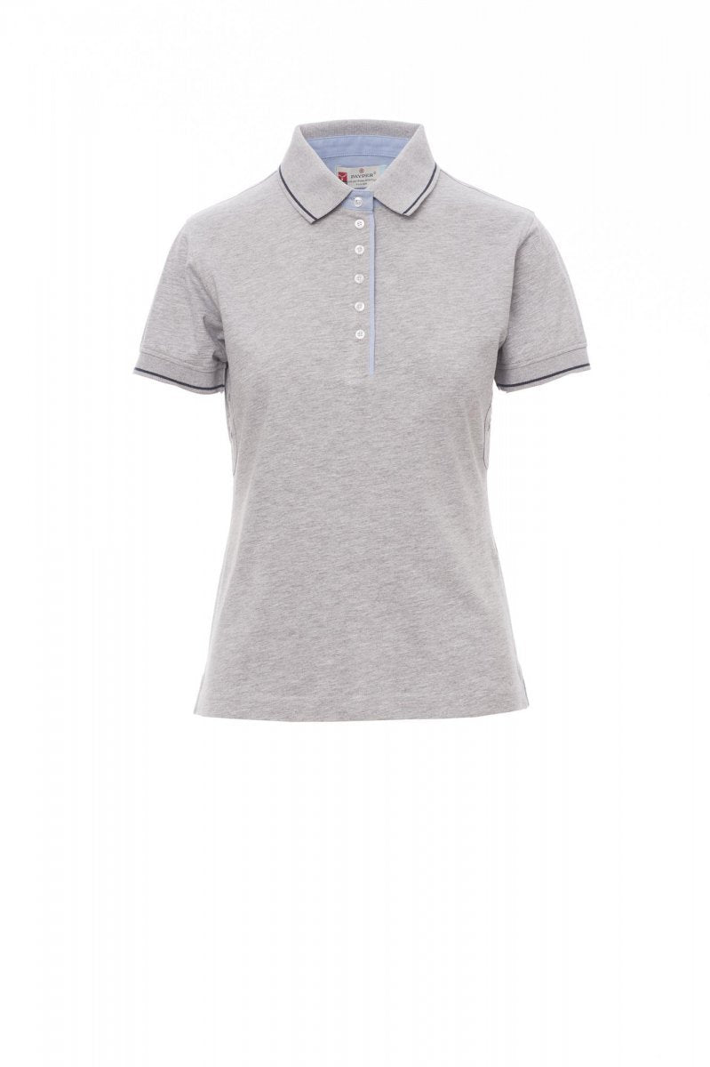 PAYPER - Tailliertes Damen Poloshirt LEEDS MELANGE - Farbe: Grau Meliert/Marineblau