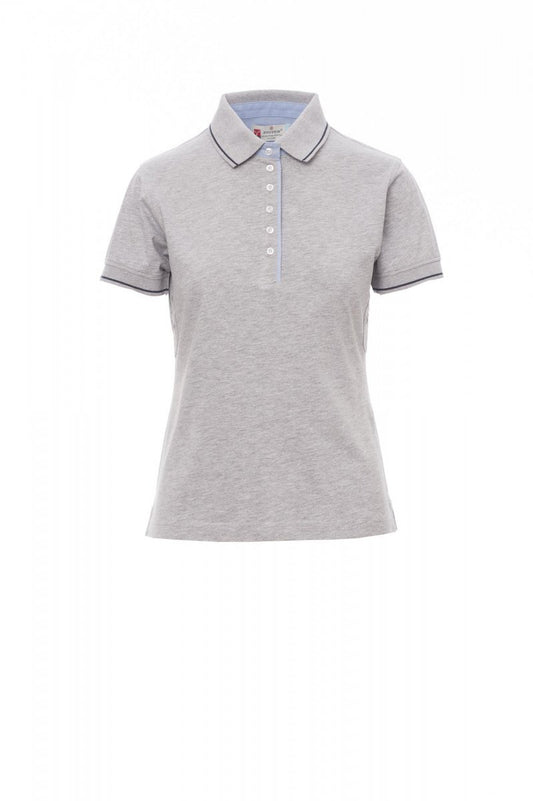 PAYPER - Tailliertes Damen Poloshirt LEEDS MELANGE - Farbe: Grau Meliert/Marineblau