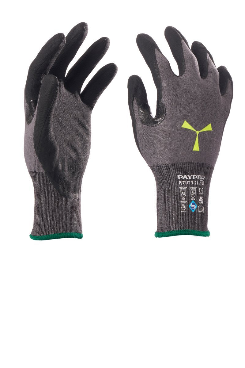 PAYPER - Schnittschutzhandschuhe P/CUT 3-21 Klasse C (VPE: 12 Paar) - Farbe: Grau/Schwarz