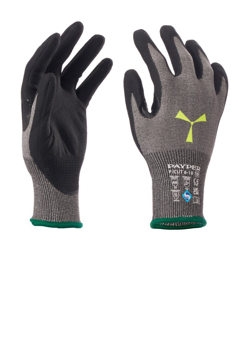 PAYPER - Schnittschutzhandschuhe P/CUT 6-18 Klasse F (VPE: 12 Paar) - Farbe: Grau/Schwarz