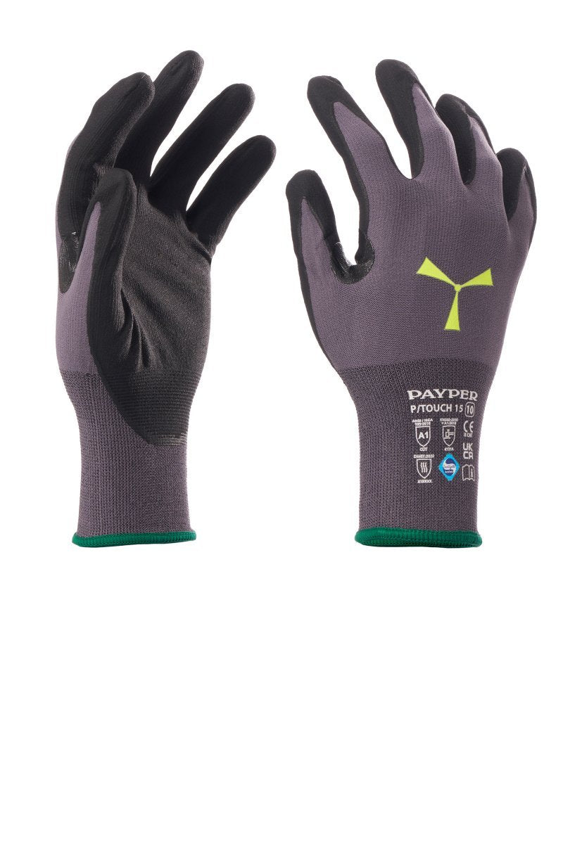 PAYPER - Montagehandschuhe P/TOUCH 15 (VPE: 12 Paar) - Farbe: Grau/Schwarz