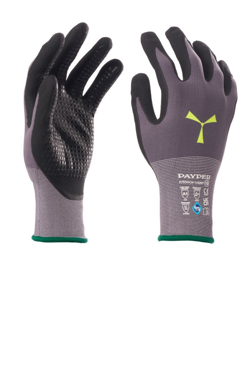 PAYPER - Montagehandschuhe P/TOUCH 15GRIP (VPE: 12 Paar) - Farbe: Grau/Schwarz
