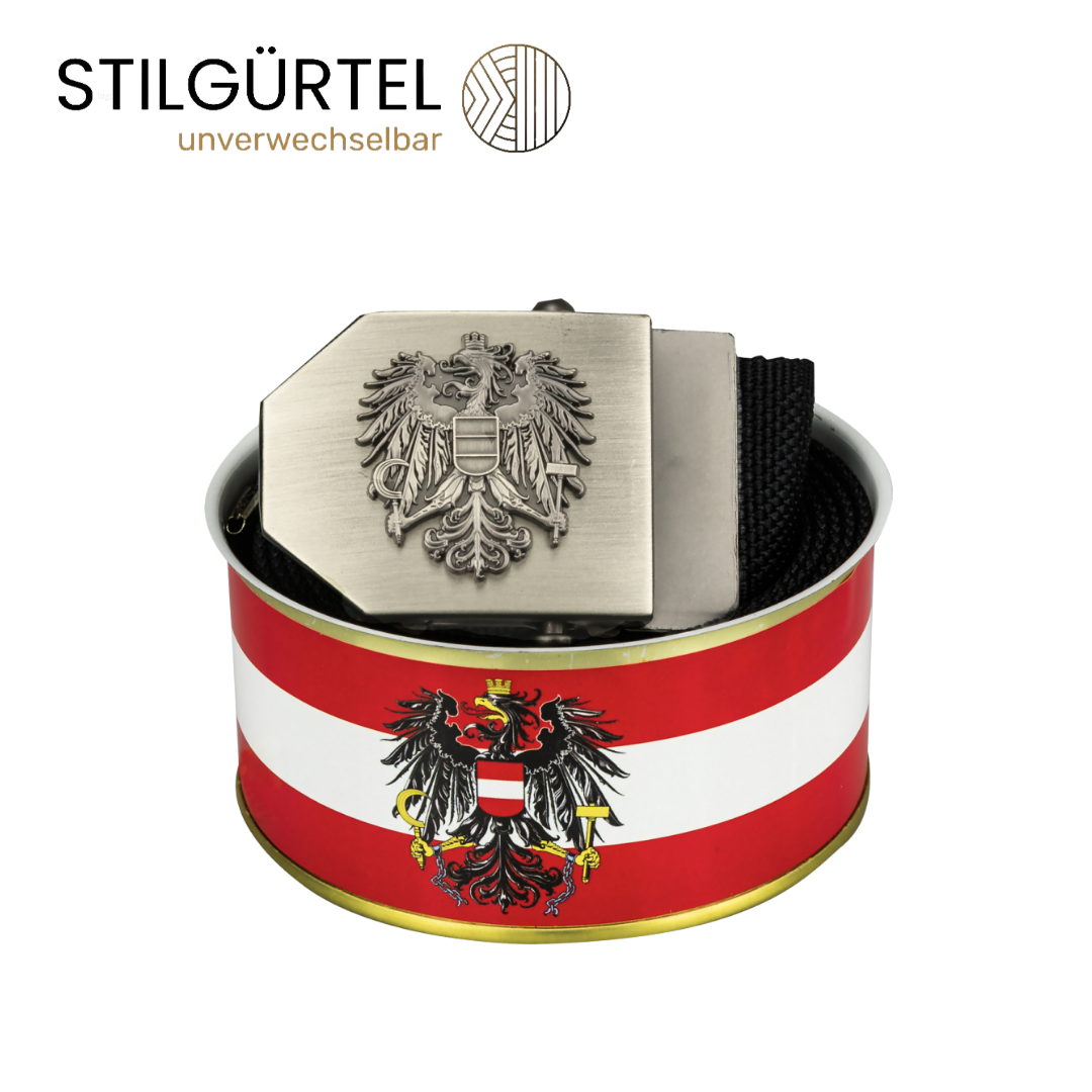 Textilgürtel in Dose mit schwarzen Gurt "Bundesadler Motiv"